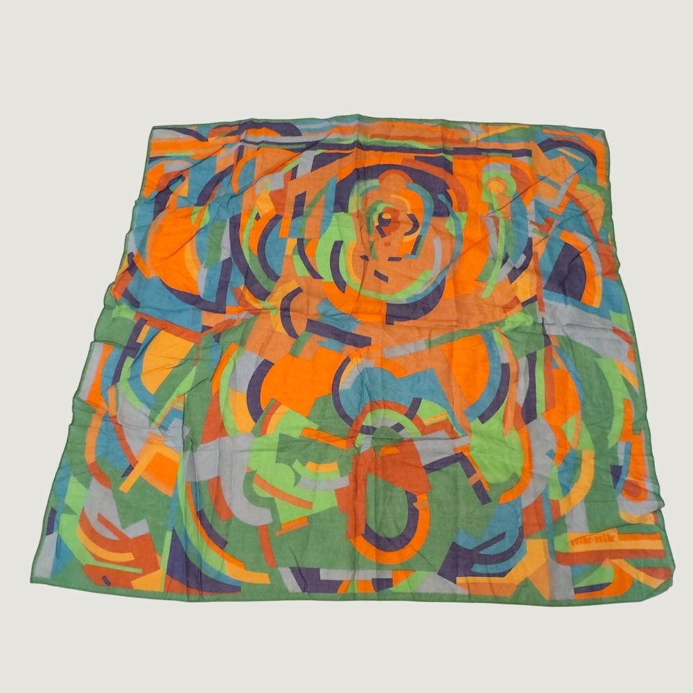 Nik-Nik Scarf Multi-Color Geometric Abstract Print Vintage 70s 28x29 Square